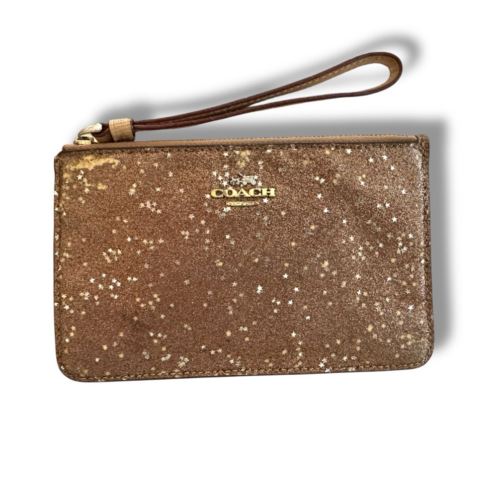 Coach Combination Gold Glitter Wristlet | Sparkly and Fun